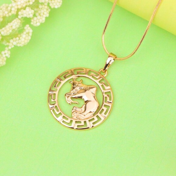 "Zodiac Bull Rose Gold Pendant with Intricate Border Design, XPPT1329 - Picture 12 of 13